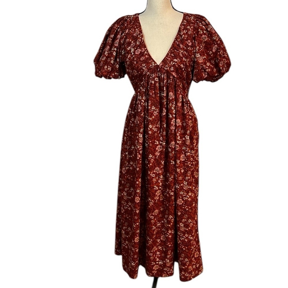 THE GREAT. Burgundy Floral Maxi Dress
